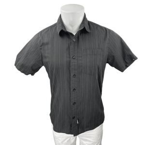 Rusty Men's Black White Pinstriped Short Sleeve Button Down Shirt Top Size S